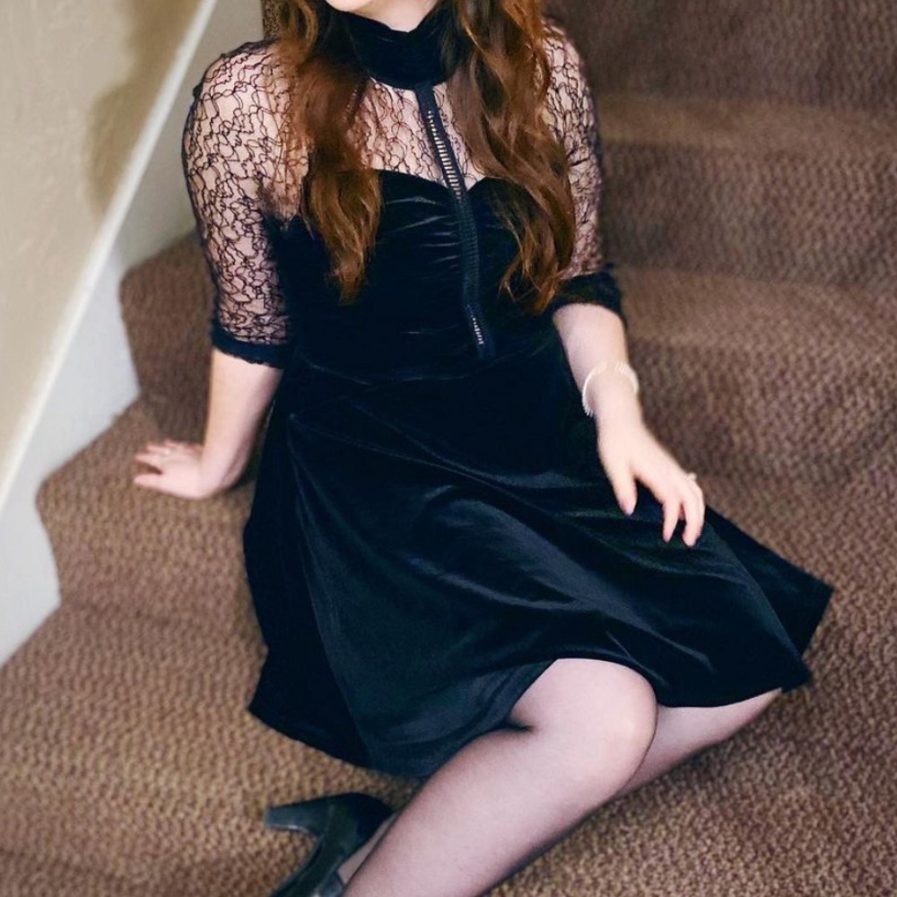 NWOT Velvet and Lace Mock Neck Flare Dress
